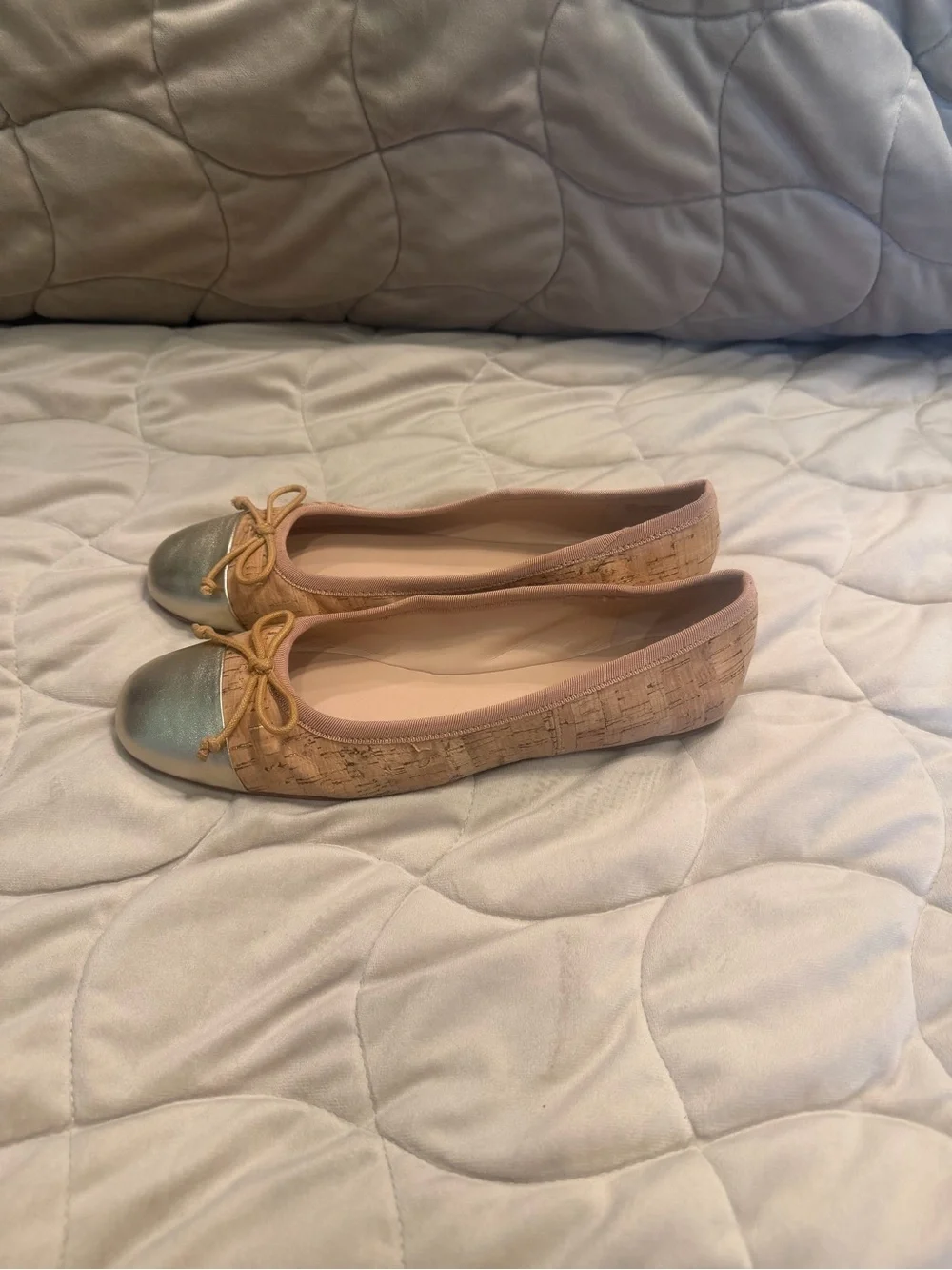 Talbots Cork Ballet Flats with Silver Toe and Pink Trim 9.5